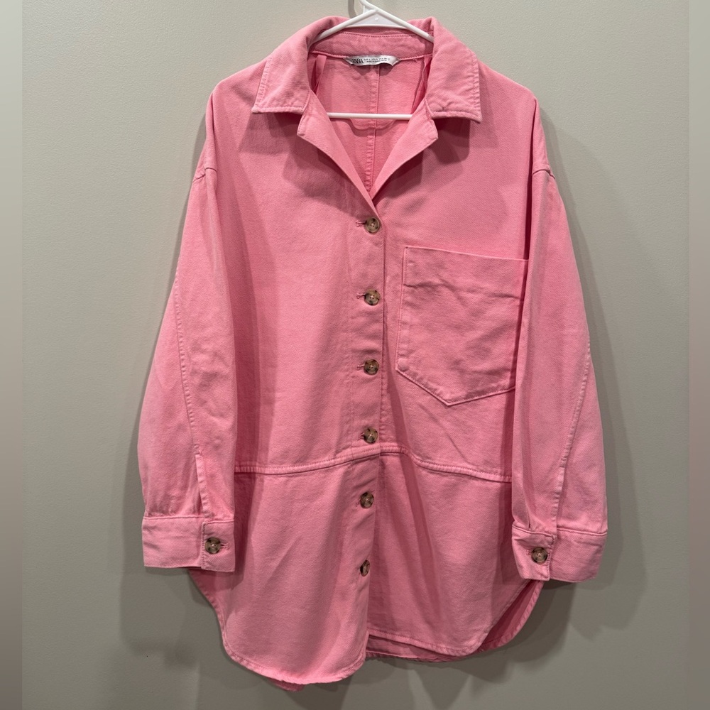 Zara Pink Button-Up Oversized Shirt